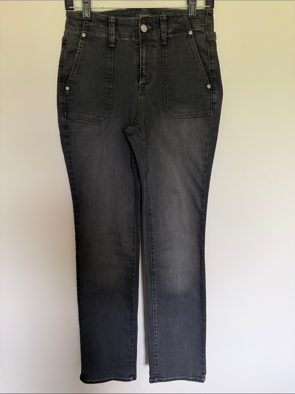NYDJ Marilyn Straight Washed Black/Charcoal Jeans with Front Patch Pockets